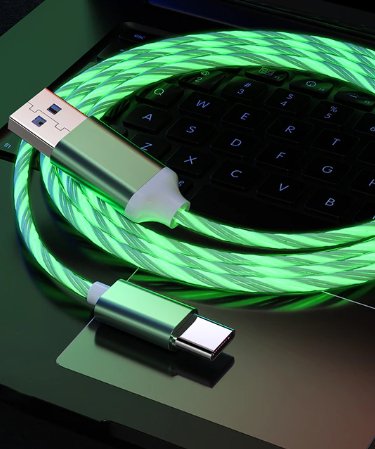 Svítící nabíjecí a datový kabel USB-C, zelený, 1m