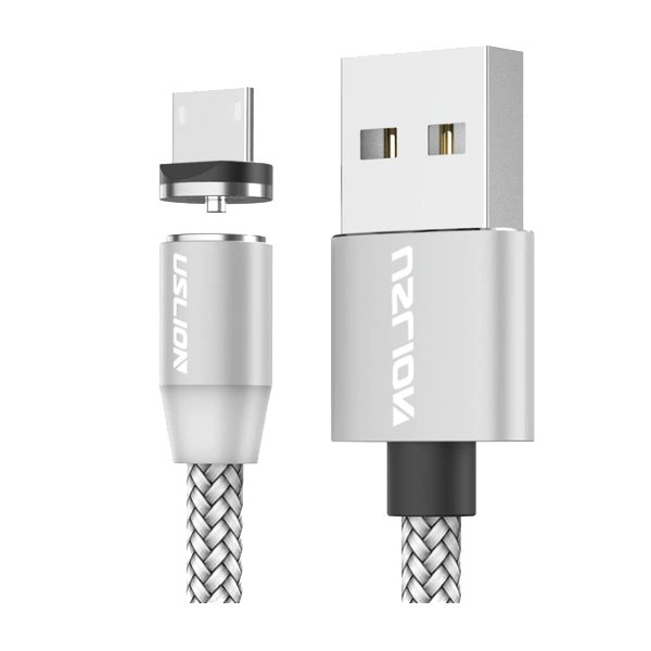 USLION magnetický nabíjecí kabel micro USB, stříbrný, 1m